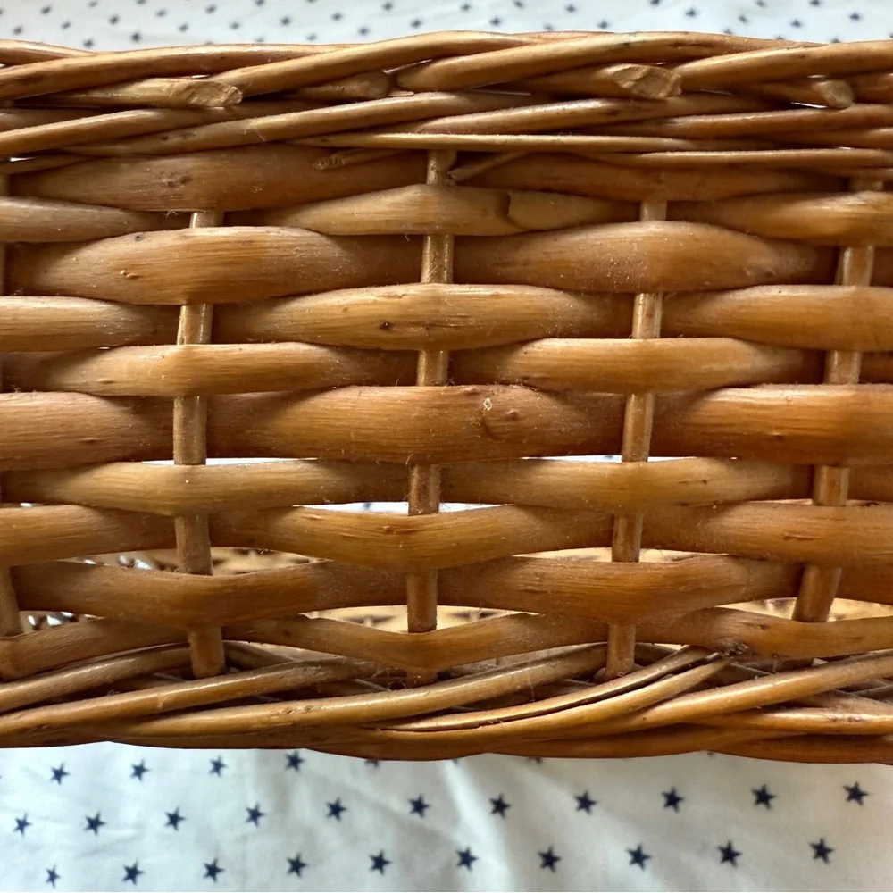 Vintage Square Yugoslavian Wicker Rattan Basket 10.5” Stamped Made in Yugoslavia